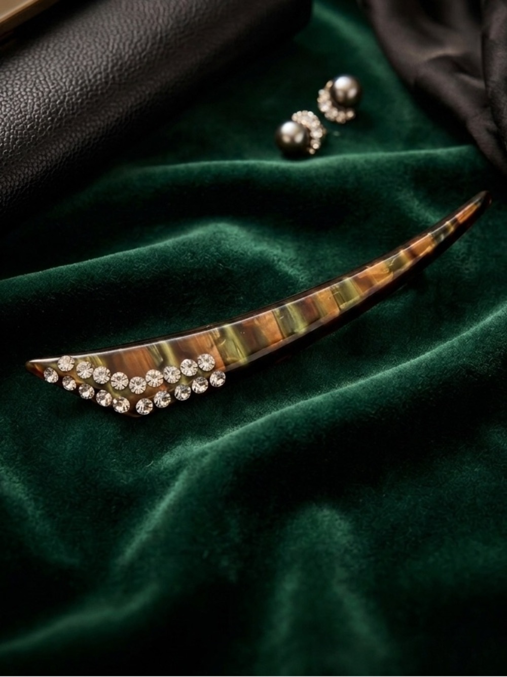 MCM Lucite Rhinestone Slash Curve Brooch